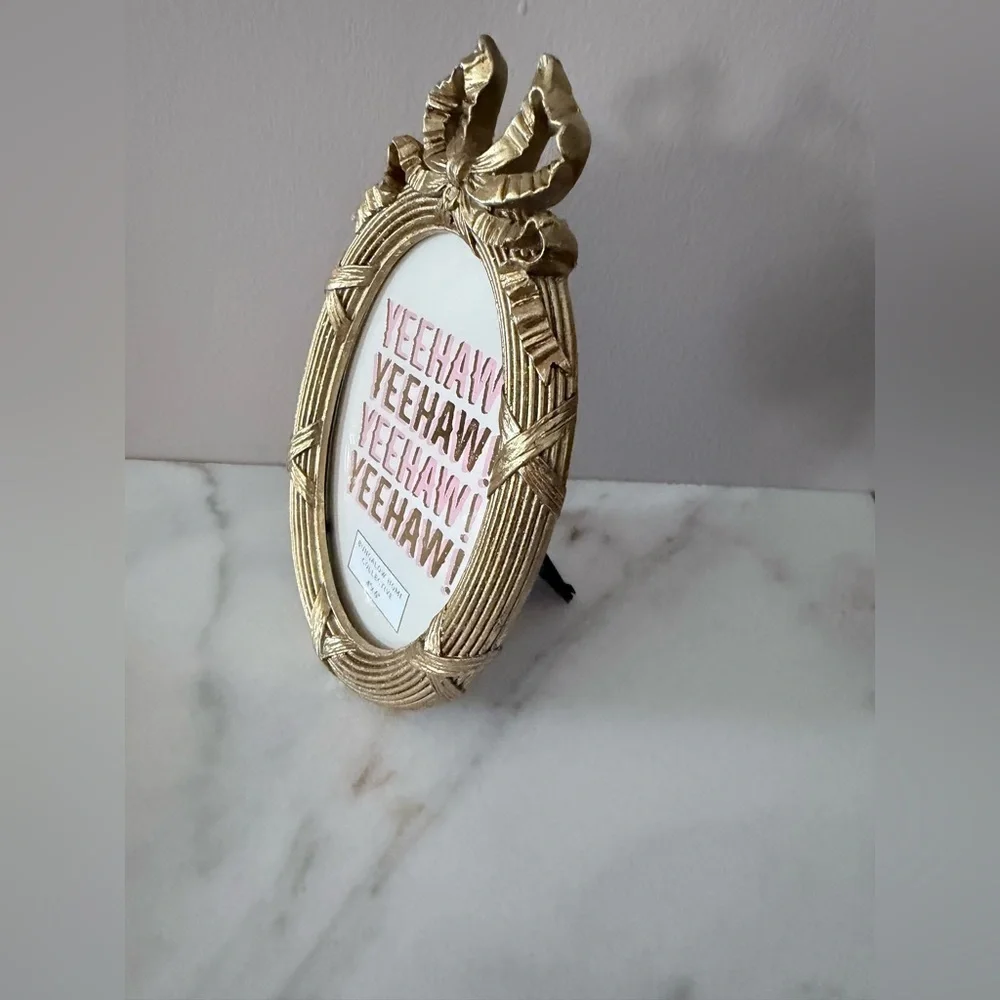 Gold Oval Frame with bow on top antique style  4”x6”